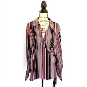 Ashley Stewart 22 Blouse Striped Black White Wrap